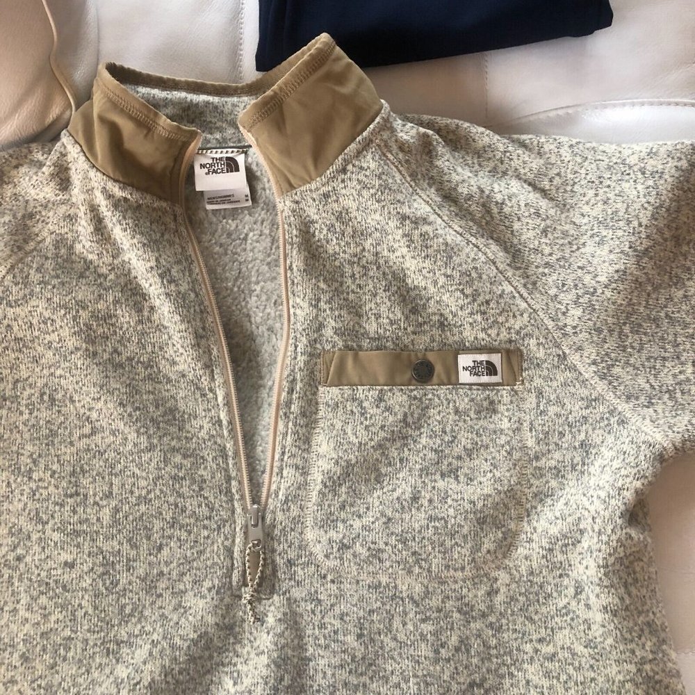 The North Face Gordon Lyons Mens 1/4 Zip Fleece Sweater Tan Size Medium Heather - Picture 2 of 12